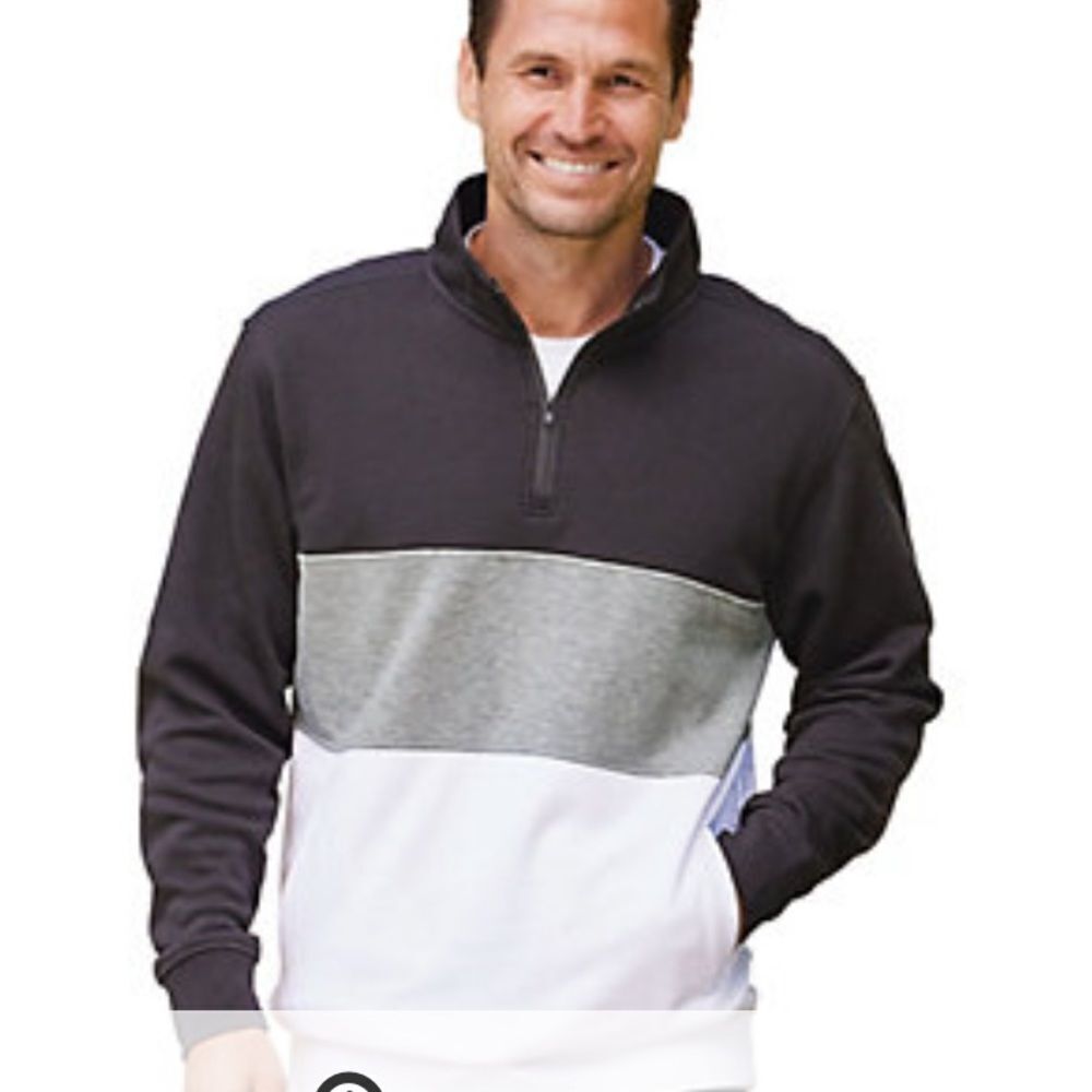 Haband Men’s Colorblock Quarter Zip‎ Sweatshirt Black/Grey/White XX NWT in pkg